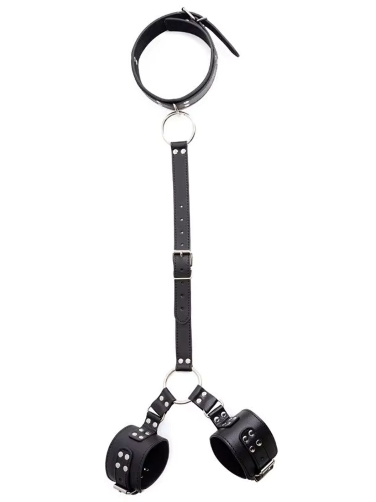 bdsm restraints black collar and wrist cuff set with adjustable buckle straps