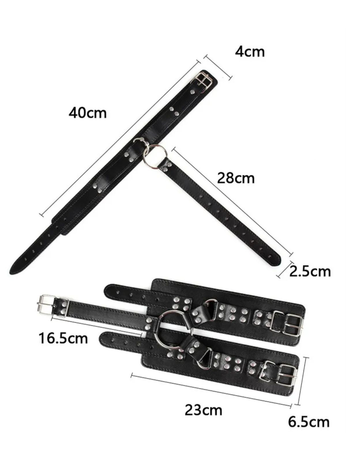 bdsm restraints size guide for black collar and wrist cuff set with adjustable straps