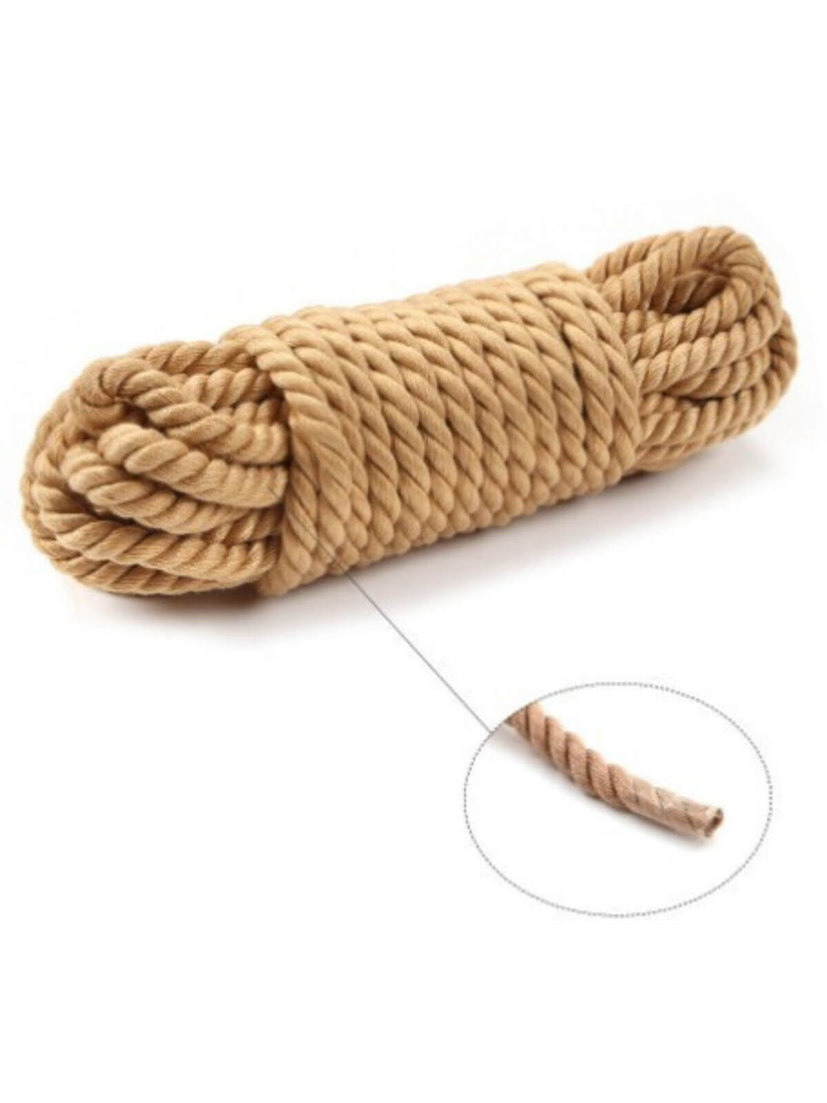 Bondage rope cotton linen close-up with soft twisted texture for adult styling and light restraint