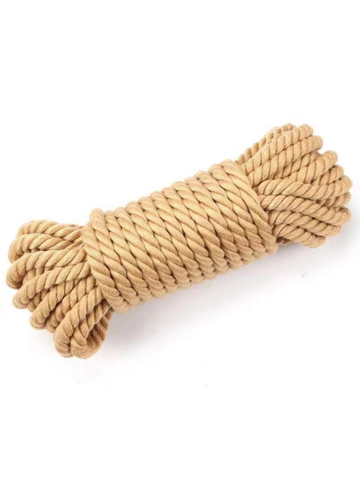 Bondage rope natural beige roll made from cotton linen blend for soft adult restraint styling