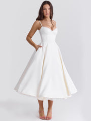 Eclipse Corset Gown – A glamorous white corset dress with a flattering cinched waist, sweetheart neckline, and vintage-inspired design.