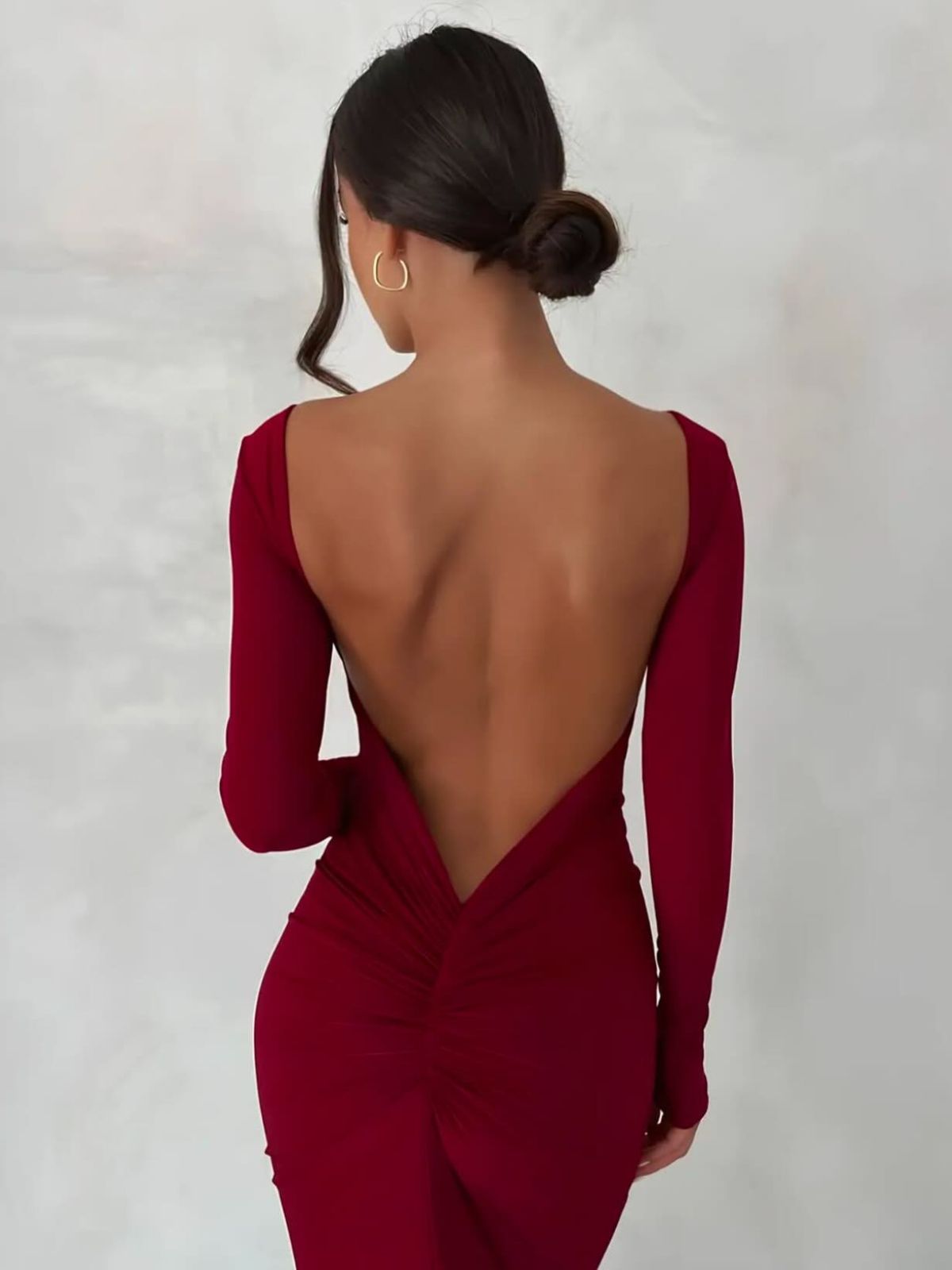 Evelina Backless Maxi Dress in red, perfect as a red prom dress with a chic open-back design.