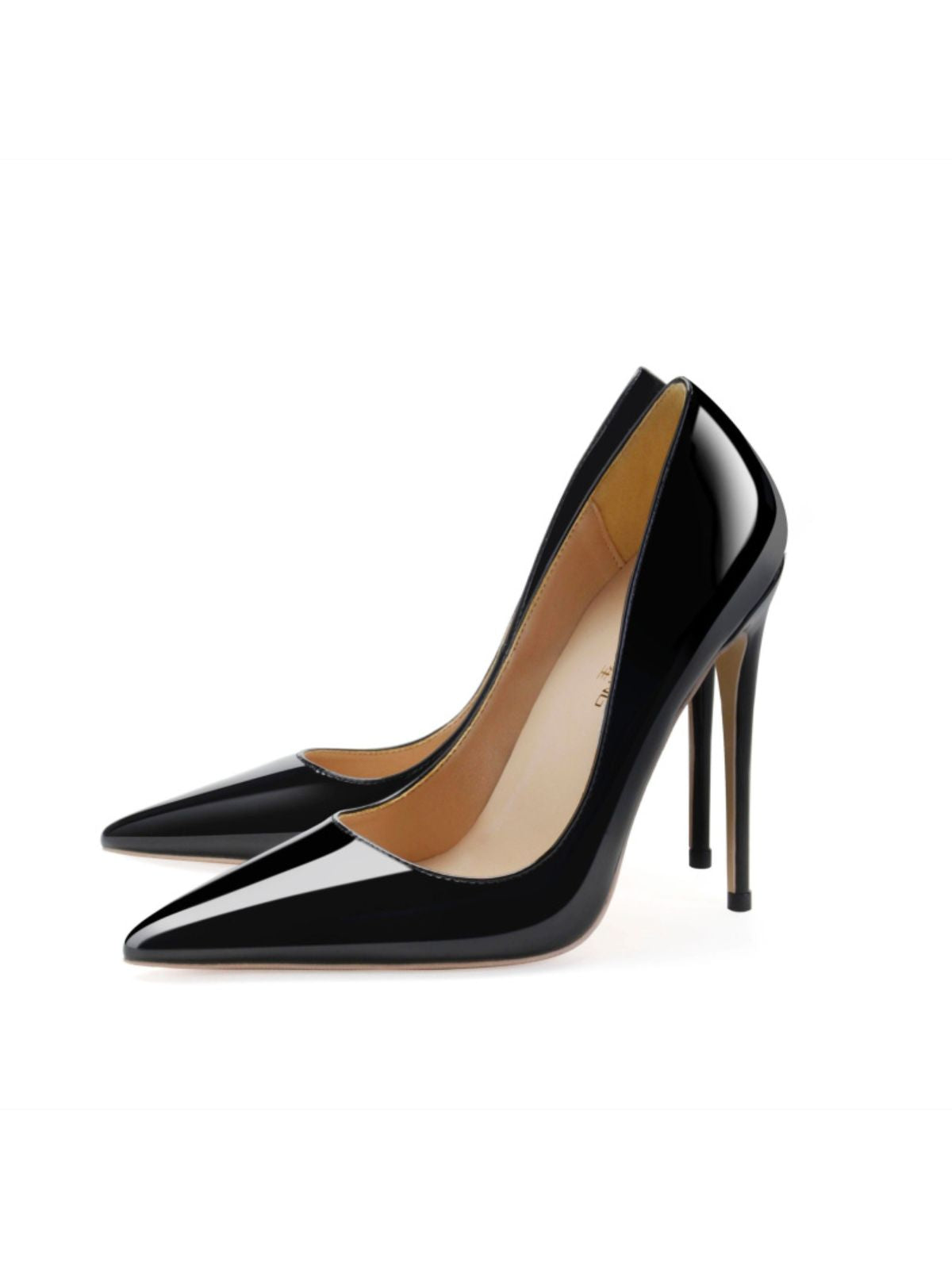 Glamour Stilettos Heels – Wide Fit black patent pointed toe high heel court pumps for women