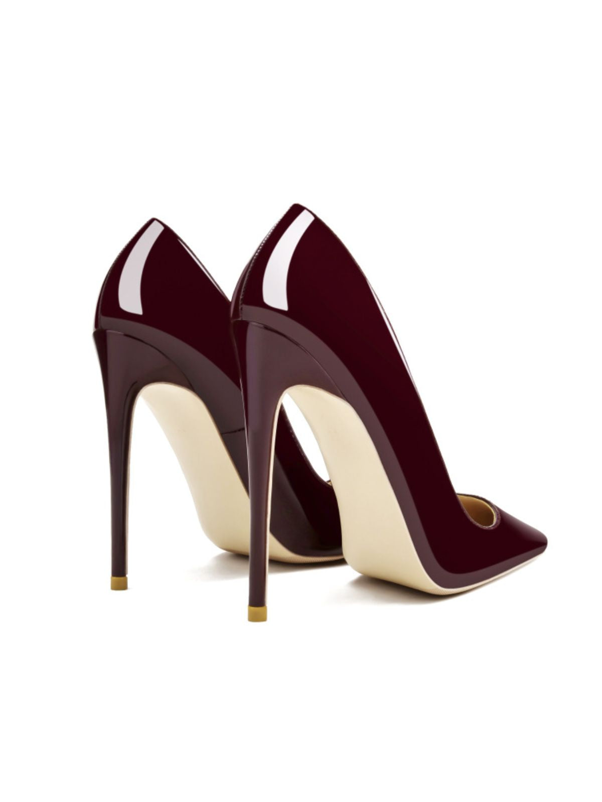 Glamour Stilettos Heels – Wide Fit burgundy patent leather stiletto high heels back view elegant curve