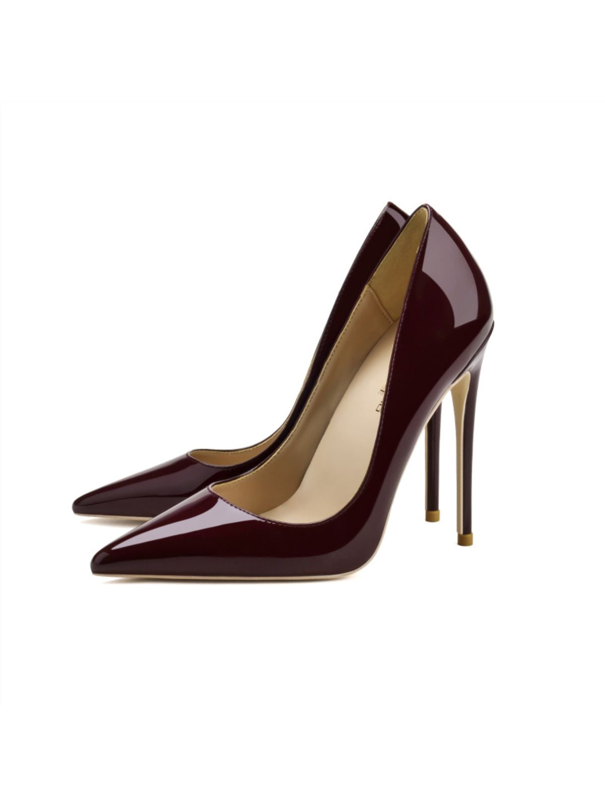 Glamour Stilettos Heels – Wide Fit deep burgundy patent pointed toe slender high heels