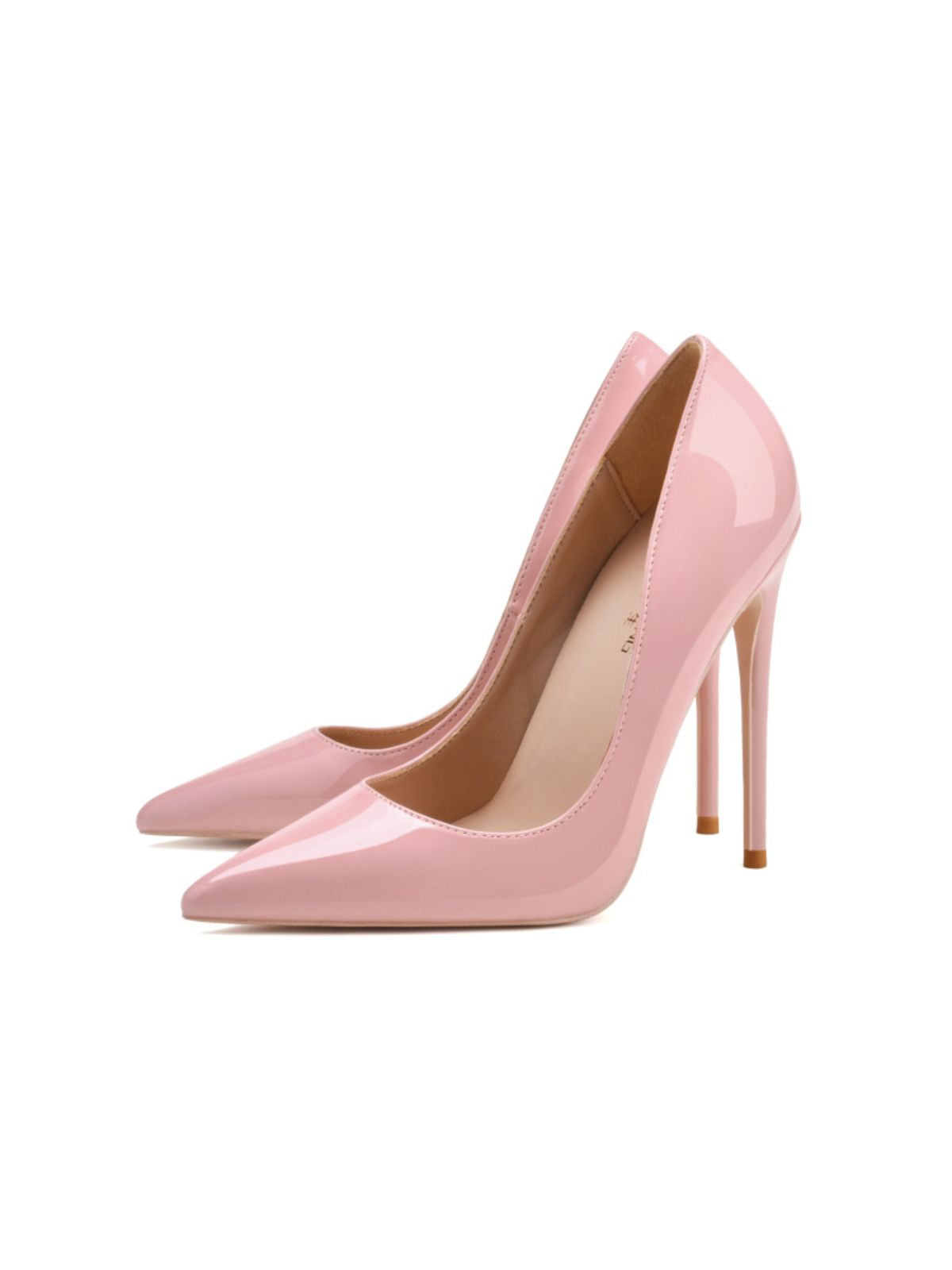 Glamour Stilettos Heels – Wide Fit soft pink patent leather pointed toe stiletto pumps front shot