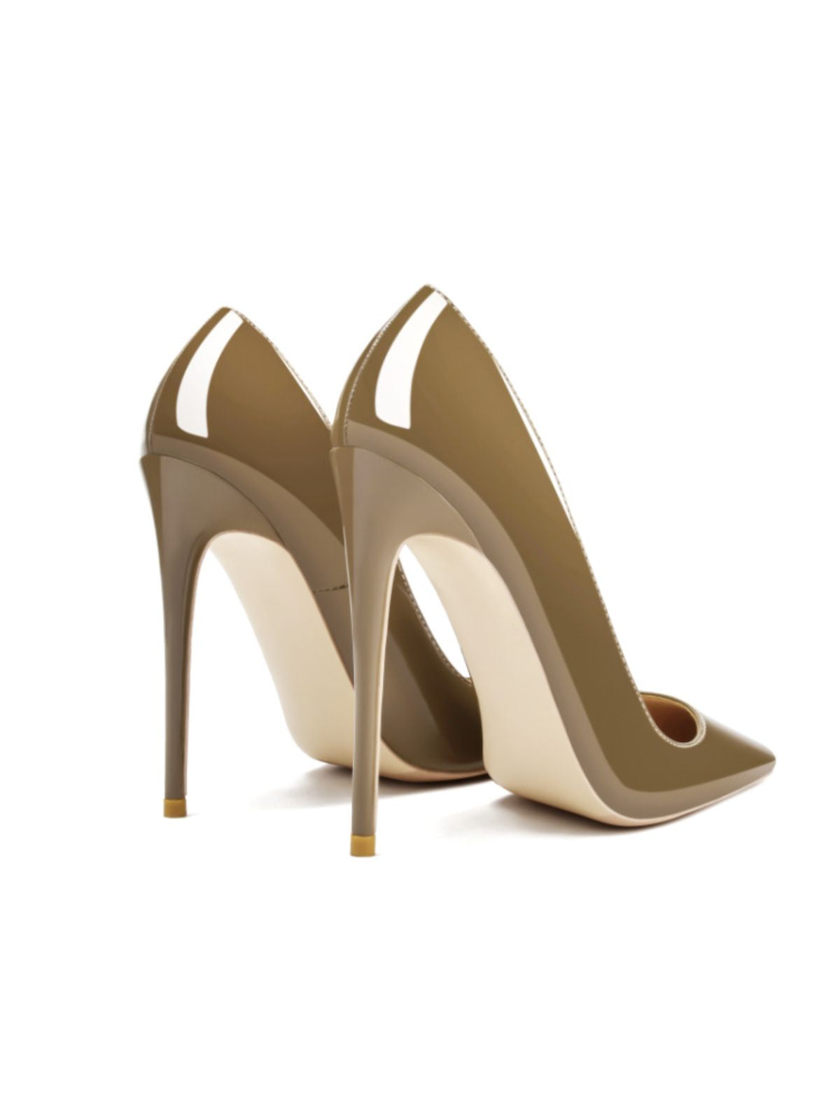 Glamour Stilettos Heels – Wide Fit taupe patent leather stiletto heel back view elegant design