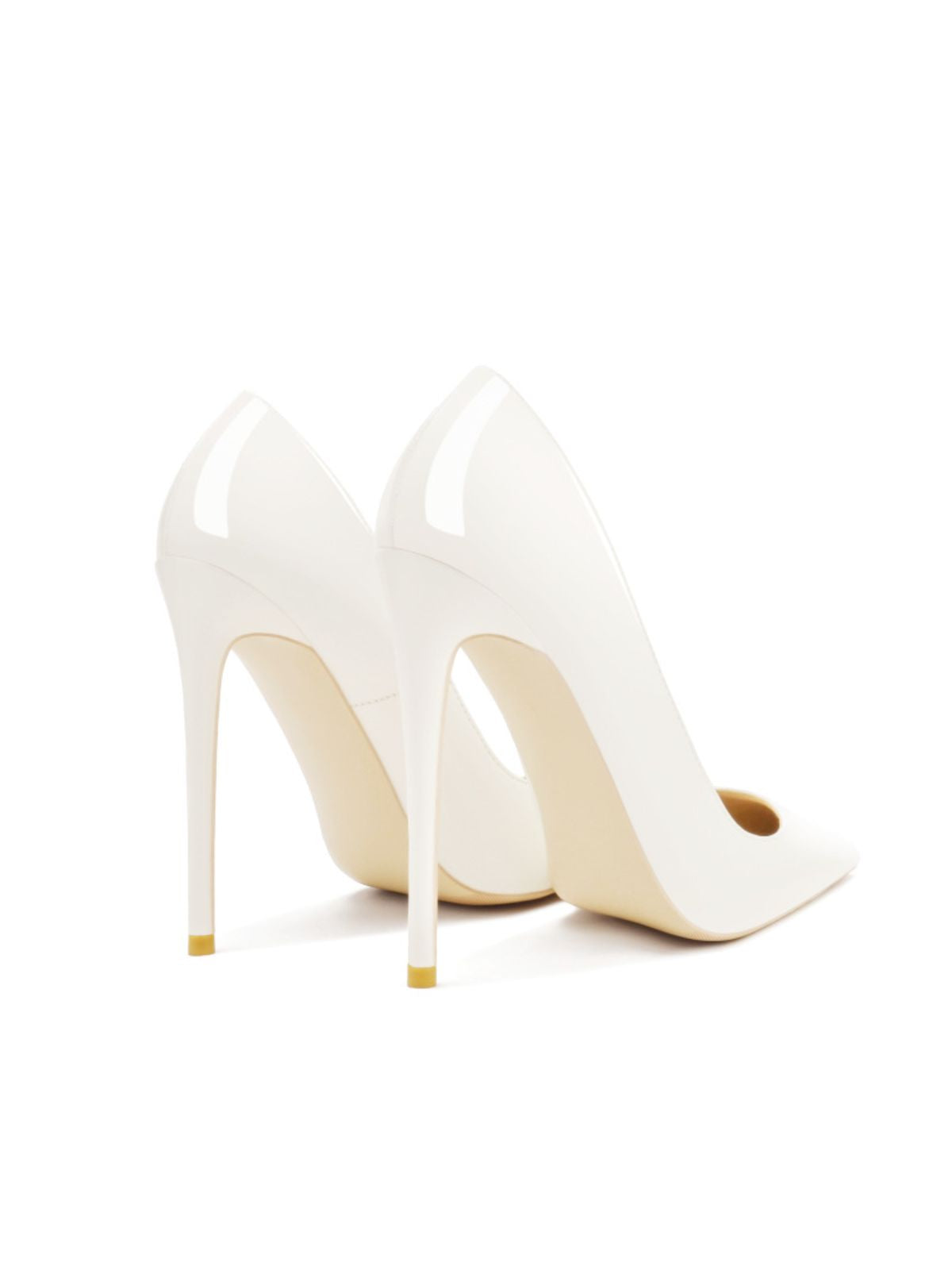 Glamour Stilettos Heels – Wide Fit white patent leather pointed toe high heels back perspective