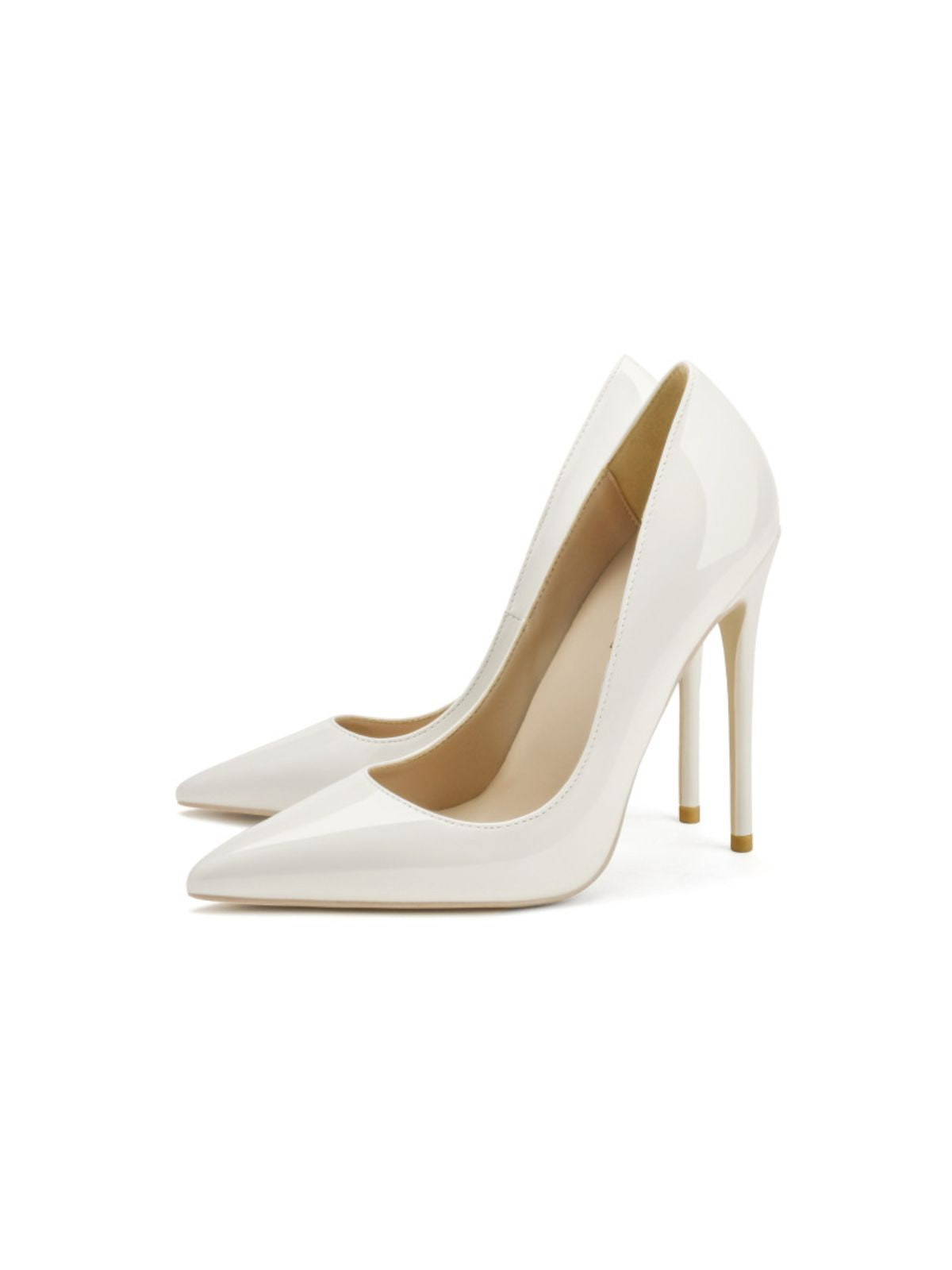Glamour Stilettos Heels – Wide Fit white patent pointed toe high heel court shoes