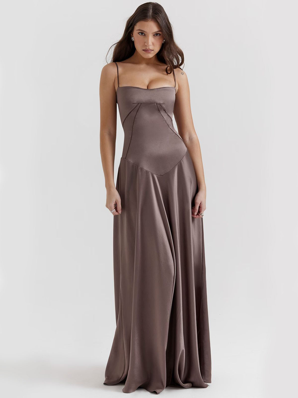 Gray backless dress with a corset lace-up back, highlighting a vintage-inspired design and customizable fit.