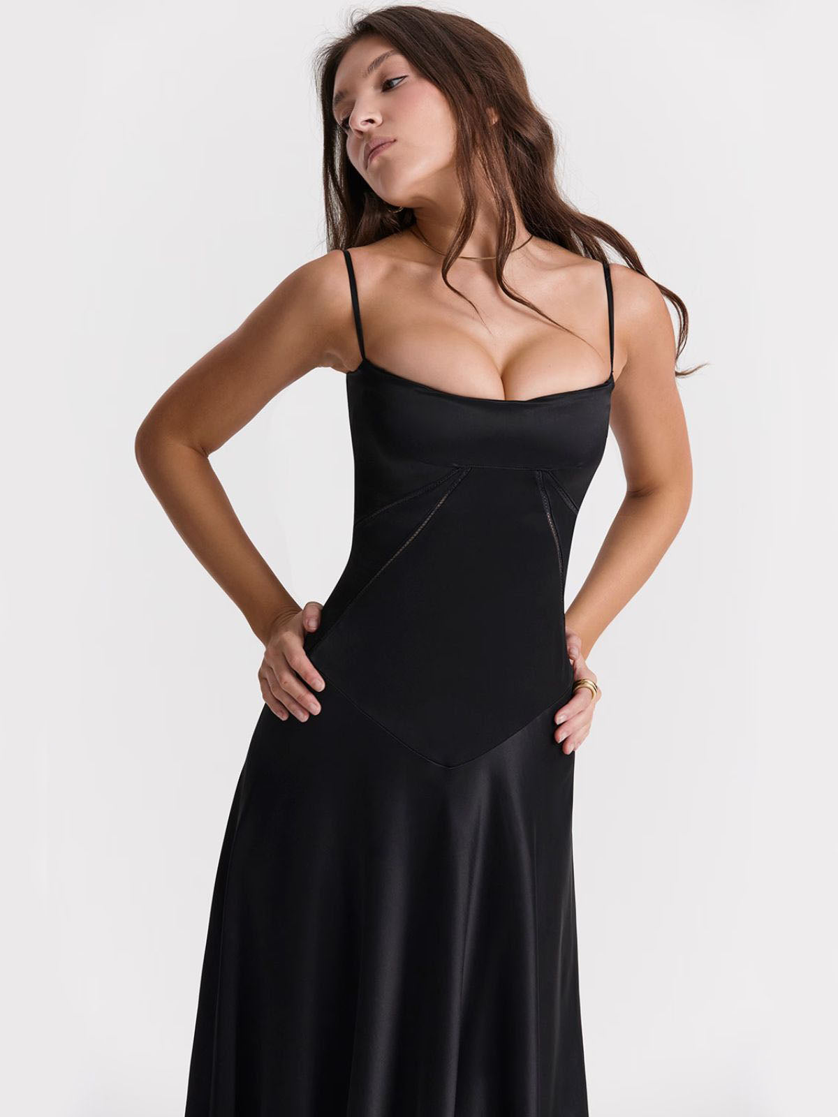 Ophelia black backless dress with a lace-up corset back, showcasing an adjustable fit and stunning open-back design.