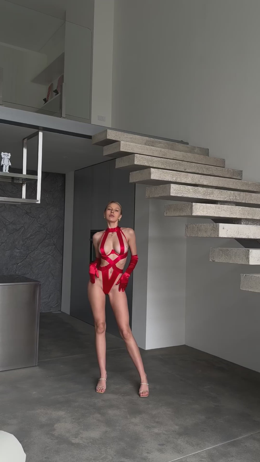 Load video: Elysian Open Back Bodysuit - Red