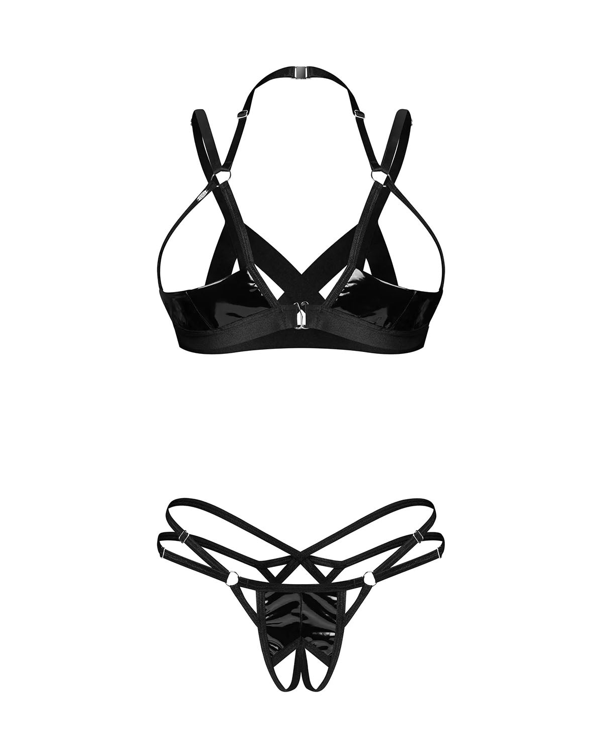 Noir Quarter Cup Crotchless Lingerie Set