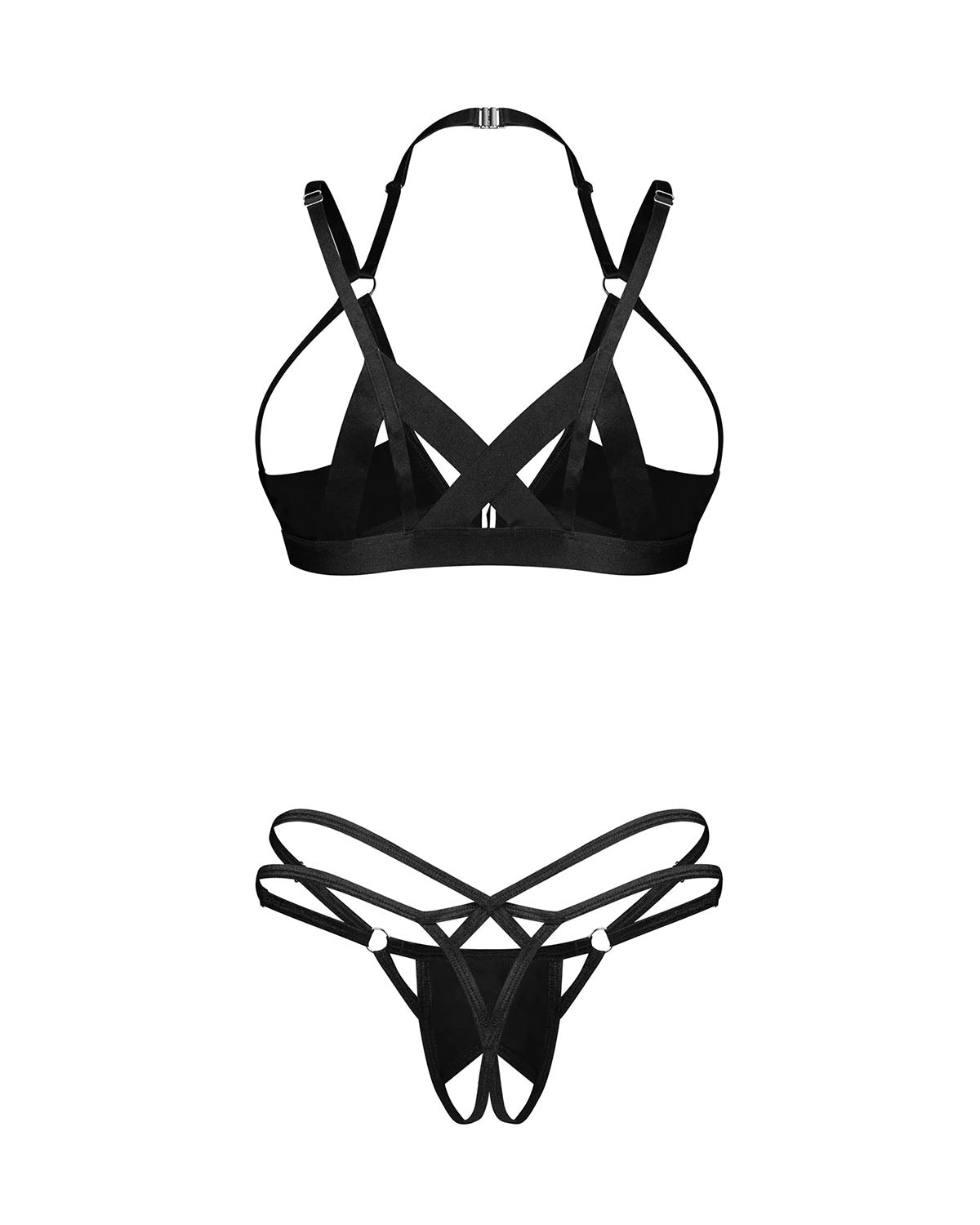 Noir Quarter Cup Crotchless Lingerie Set