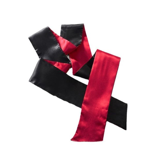Satin Bow Bedroom Cuffs tied on wrists as soft silk restraint in red and black
