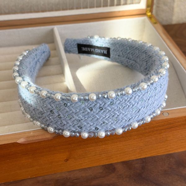 Satin Pearl Accent Headband featuring elegant detailing and soft pastel tones – perfect for stylish everyday or bridal wear