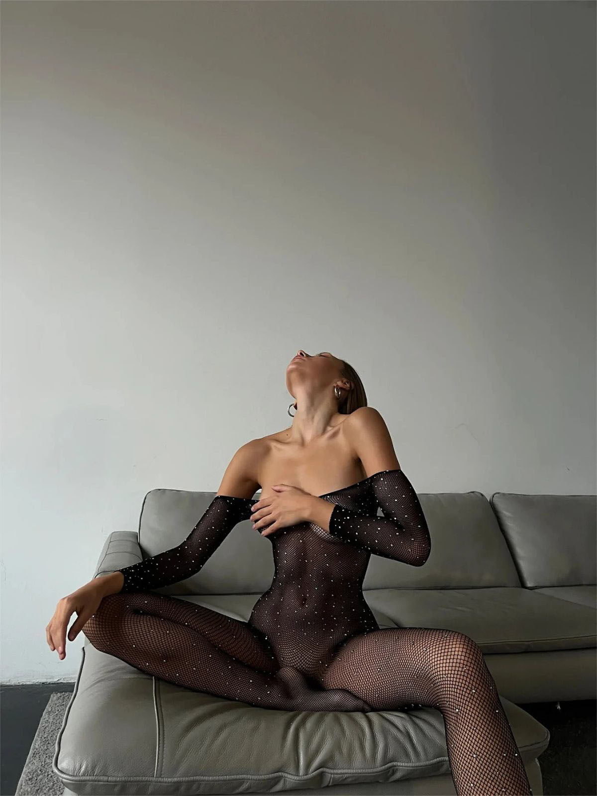 Sexy Fishnet Bodystocking — Sparkly Mesh, rhinestone mesh detail close-up